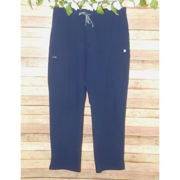 FIGS Ladies Yola Blue Skinny Scrub Pants Size L 11 Pockets Split Ankle Nursing - Picture 1 of 12